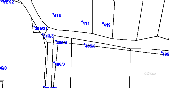 Parcela st. 485/8 v KÚ Kloušov, Katastrální mapa