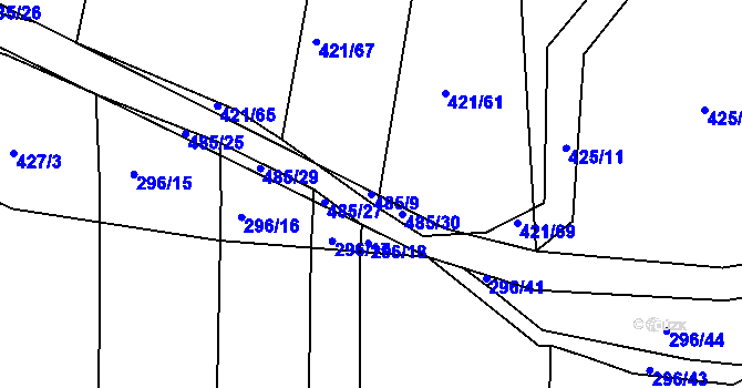 Parcela st. 485/9 v KÚ Kloušov, Katastrální mapa
