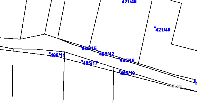 Parcela st. 485/12 v KÚ Kloušov, Katastrální mapa