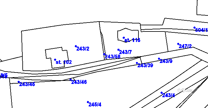 Parcela st. 243/58 v KÚ Kloušov, Katastrální mapa