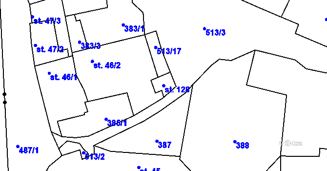 Parcela st. 128 v KÚ Kloušov, Katastrální mapa