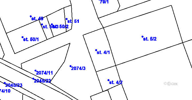 Parcela st. 4/1 v KÚ Merklín u Přeštic, Katastrální mapa