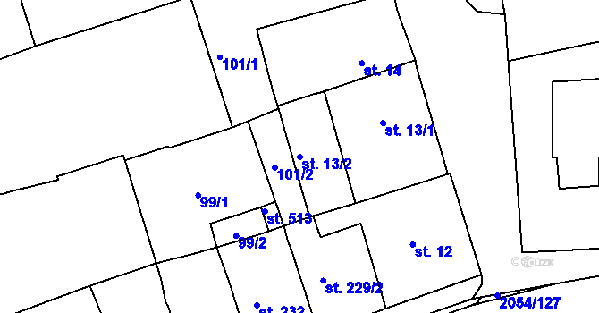 Parcela st. 13/2 v KÚ Merklín u Přeštic, Katastrální mapa