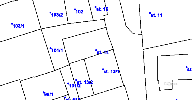 Parcela st. 14 v KÚ Merklín u Přeštic, Katastrální mapa