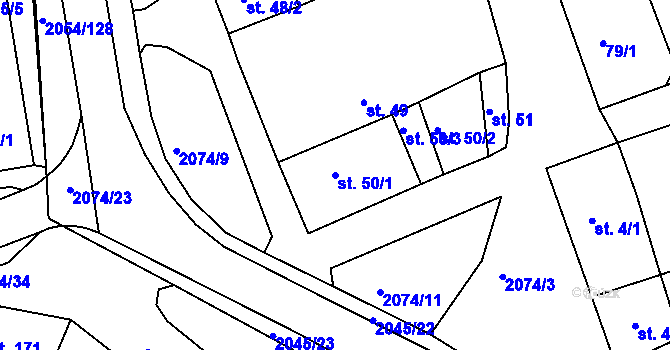 Parcela st. 50/1 v KÚ Merklín u Přeštic, Katastrální mapa