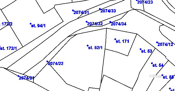 Parcela st. 52/1 v KÚ Merklín u Přeštic, Katastrální mapa