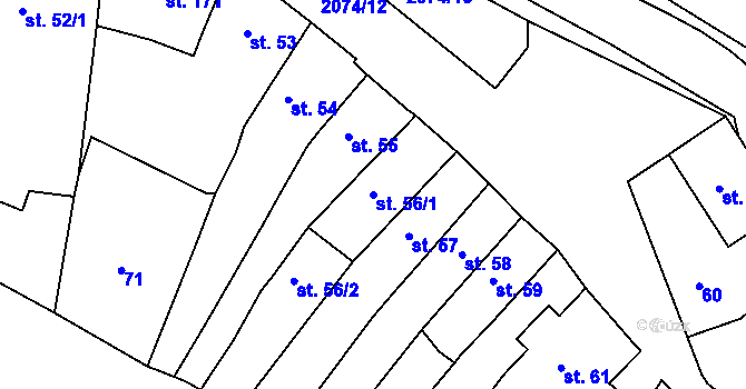 Parcela st. 56/1 v KÚ Merklín u Přeštic, Katastrální mapa