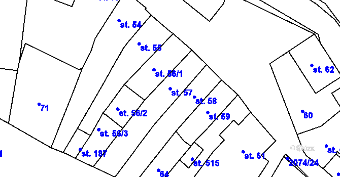 Parcela st. 57 v KÚ Merklín u Přeštic, Katastrální mapa