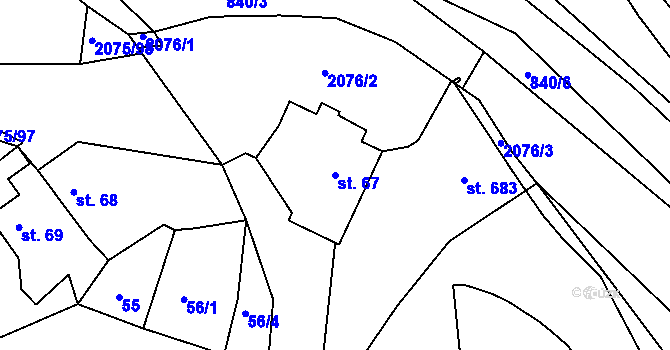 Parcela st. 67 v KÚ Merklín u Přeštic, Katastrální mapa