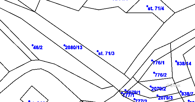 Parcela st. 71/3 v KÚ Merklín u Přeštic, Katastrální mapa