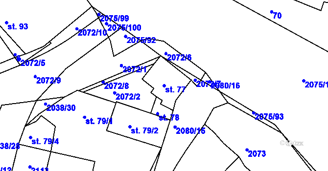 Parcela st. 77 v KÚ Merklín u Přeštic, Katastrální mapa