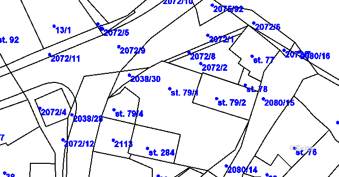 Parcela st. 79/1 v KÚ Merklín u Přeštic, Katastrální mapa