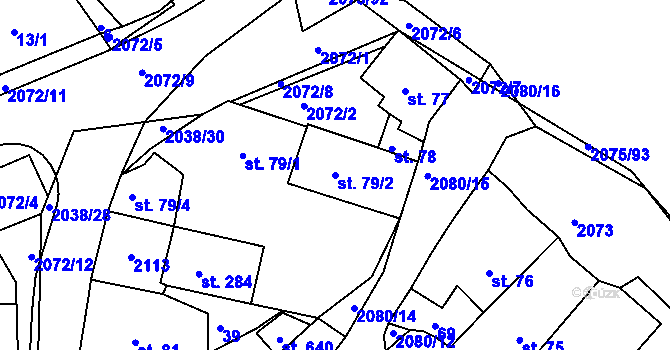 Parcela st. 79/2 v KÚ Merklín u Přeštic, Katastrální mapa