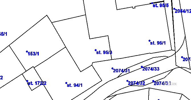 Parcela st. 95/3 v KÚ Merklín u Přeštic, Katastrální mapa