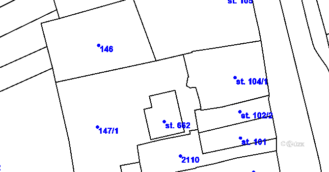 Parcela st. 104/2 v KÚ Merklín u Přeštic, Katastrální mapa