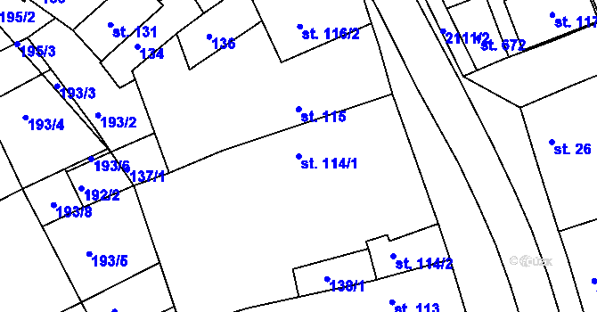 Parcela st. 114/1 v KÚ Merklín u Přeštic, Katastrální mapa