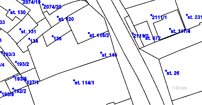 Parcela st. 115 v KÚ Merklín u Přeštic, Katastrální mapa