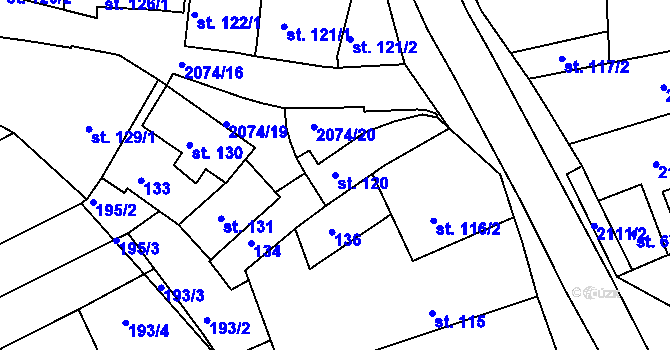 Parcela st. 120 v KÚ Merklín u Přeštic, Katastrální mapa