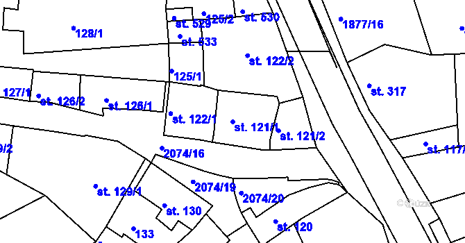 Parcela st. 121/1 v KÚ Merklín u Přeštic, Katastrální mapa
