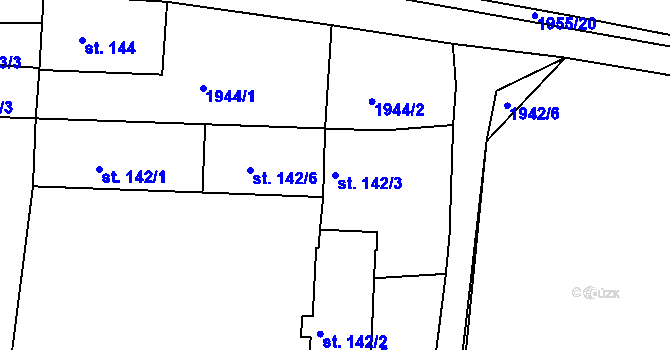 Parcela st. 142/3 v KÚ Merklín u Přeštic, Katastrální mapa