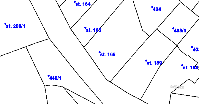 Parcela st. 166 v KÚ Merklín u Přeštic, Katastrální mapa