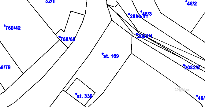 Parcela st. 169 v KÚ Merklín u Přeštic, Katastrální mapa