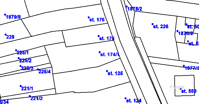 Parcela st. 174/1 v KÚ Merklín u Přeštic, Katastrální mapa