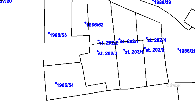Parcela st. 202/3 v KÚ Merklín u Přeštic, Katastrální mapa