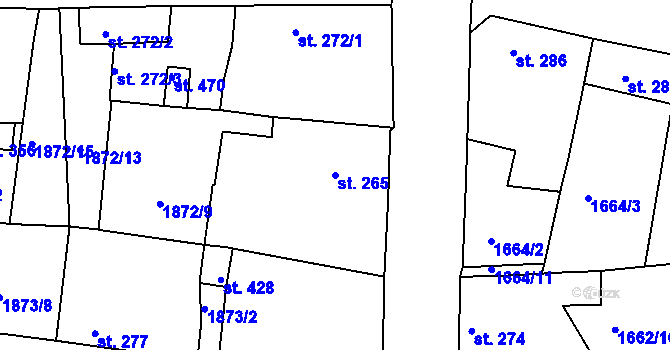 Parcela st. 265 v KÚ Merklín u Přeštic, Katastrální mapa