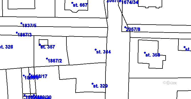 Parcela st. 314 v KÚ Merklín u Přeštic, Katastrální mapa