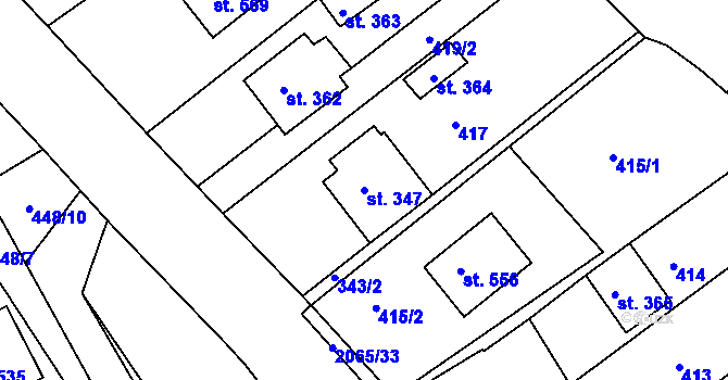Parcela st. 347 v KÚ Merklín u Přeštic, Katastrální mapa