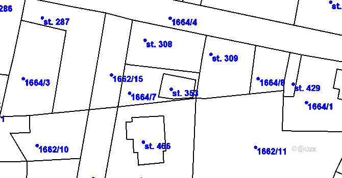 Parcela st. 353 v KÚ Merklín u Přeštic, Katastrální mapa