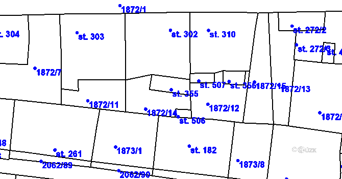 Parcela st. 355 v KÚ Merklín u Přeštic, Katastrální mapa