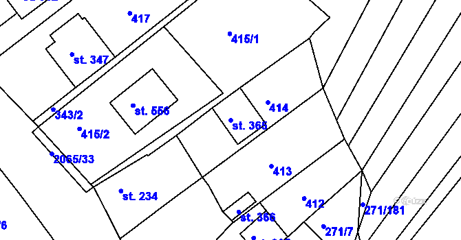 Parcela st. 365 v KÚ Merklín u Přeštic, Katastrální mapa