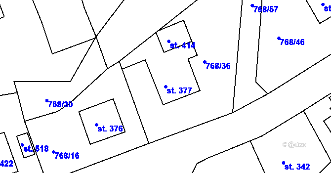 Parcela st. 377 v KÚ Merklín u Přeštic, Katastrální mapa