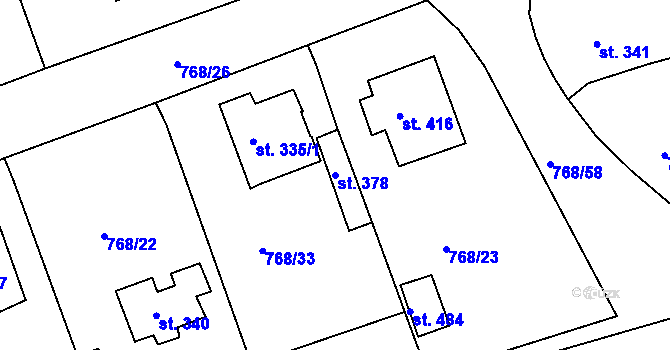 Parcela st. 378 v KÚ Merklín u Přeštic, Katastrální mapa