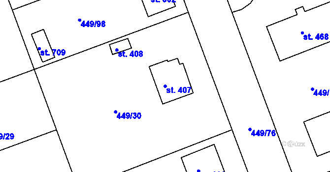 Parcela st. 407 v KÚ Merklín u Přeštic, Katastrální mapa
