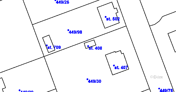 Parcela st. 408 v KÚ Merklín u Přeštic, Katastrální mapa