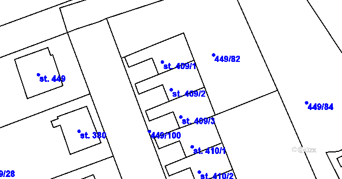 Parcela st. 409/2 v KÚ Merklín u Přeštic, Katastrální mapa