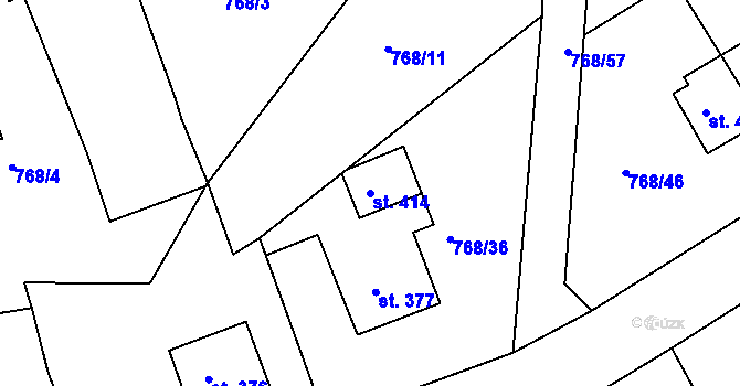 Parcela st. 414 v KÚ Merklín u Přeštic, Katastrální mapa