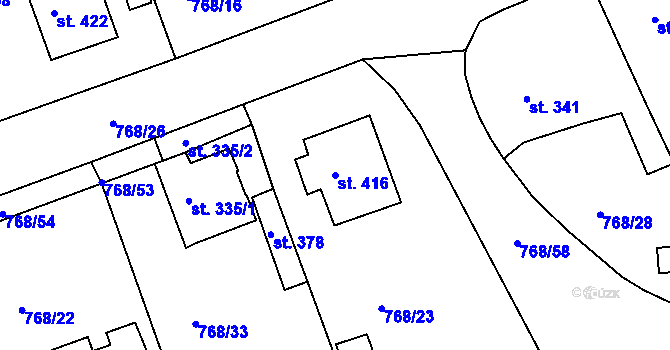 Parcela st. 416 v KÚ Merklín u Přeštic, Katastrální mapa