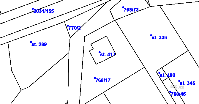 Parcela st. 417 v KÚ Merklín u Přeštic, Katastrální mapa