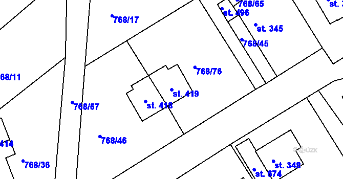 Parcela st. 419 v KÚ Merklín u Přeštic, Katastrální mapa