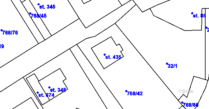 Parcela st. 435 v KÚ Merklín u Přeštic, Katastrální mapa