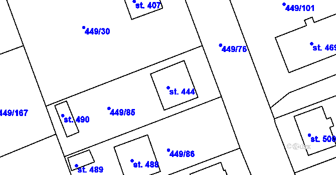 Parcela st. 444 v KÚ Merklín u Přeštic, Katastrální mapa