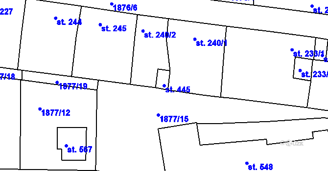 Parcela st. 445 v KÚ Merklín u Přeštic, Katastrální mapa