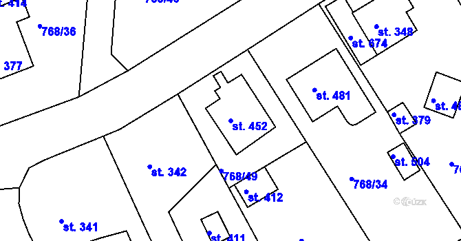 Parcela st. 452 v KÚ Merklín u Přeštic, Katastrální mapa
