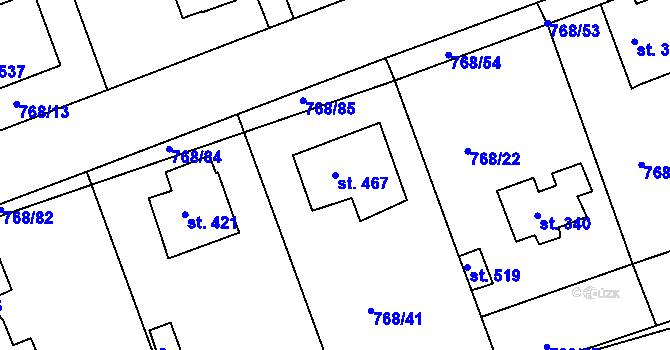 Parcela st. 467 v KÚ Merklín u Přeštic, Katastrální mapa