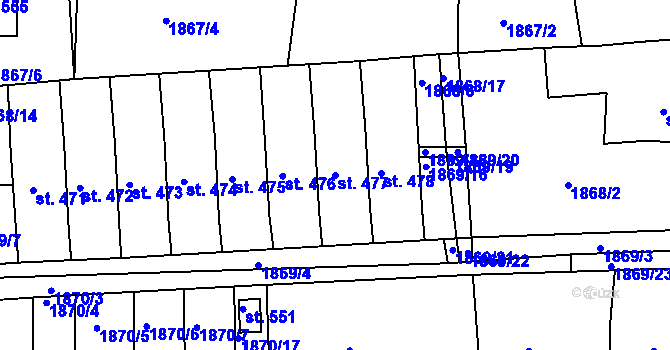 Parcela st. 477 v KÚ Merklín u Přeštic, Katastrální mapa