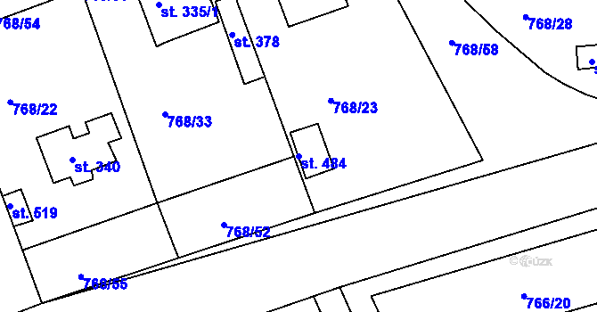 Parcela st. 484 v KÚ Merklín u Přeštic, Katastrální mapa
